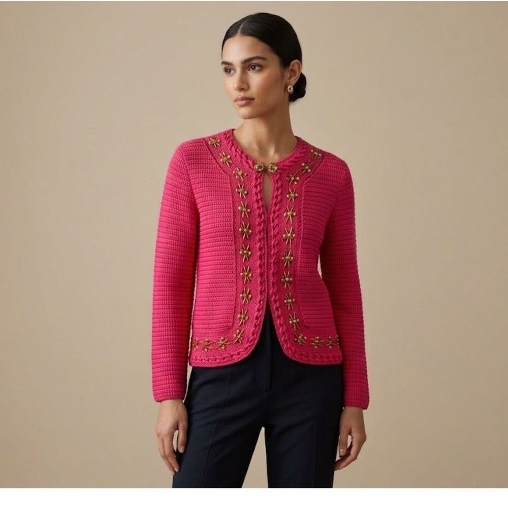 Cynthia Steffe Pink Embellished Cotton Cardigan Size L